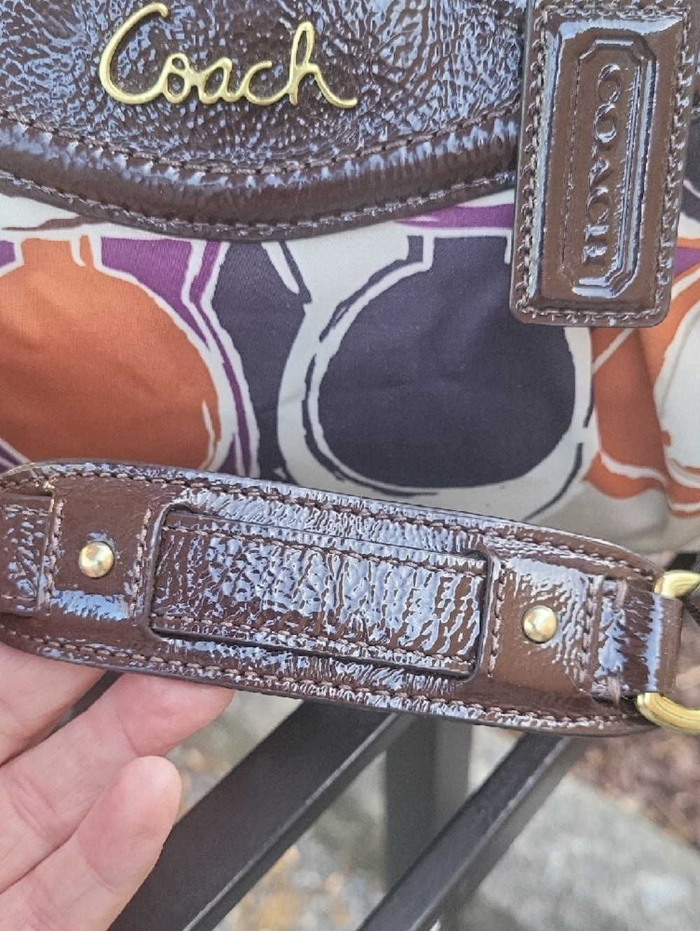 Coach Adhley Print Satchel with Brown Patent Trim - Picture 2 of 16